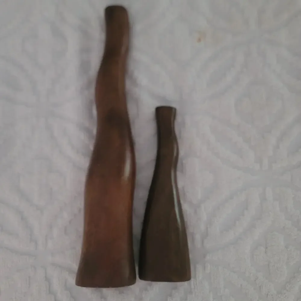 Vintage MCM  Hand Carved Wooden Vases Set Organic Minimalist Boho 20" and 12" - Picture 7 of 7